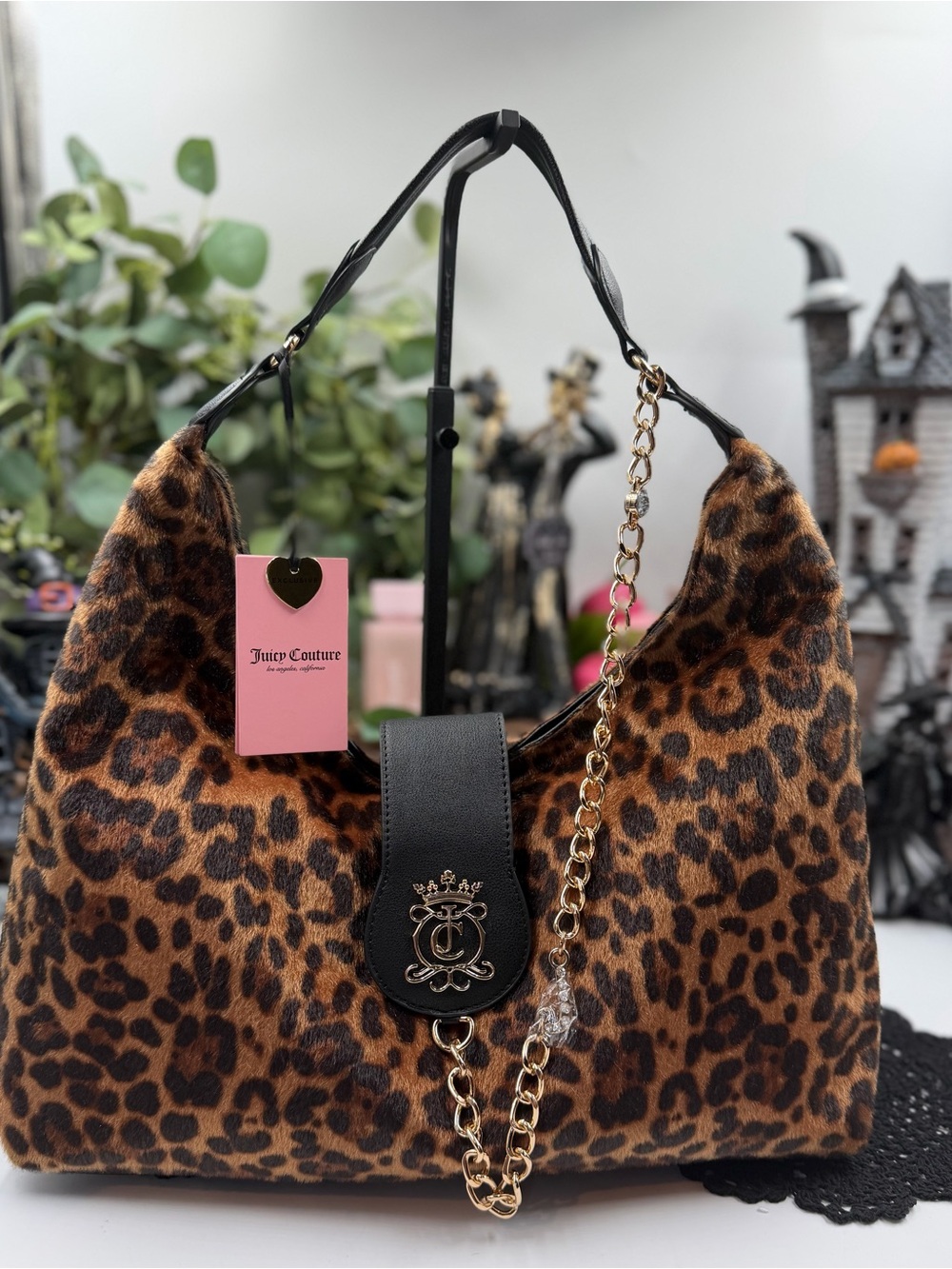 Juicy Couture Royal Crest Leopard Faux Fur Hobo/Coho Shoulder Bag NWT